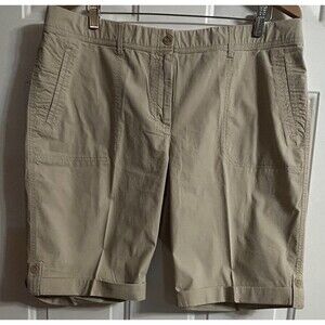 Chico's Cuffed Bermuda Shorts Side Tabs Beige EUC Chico’s Size 3 Women’s